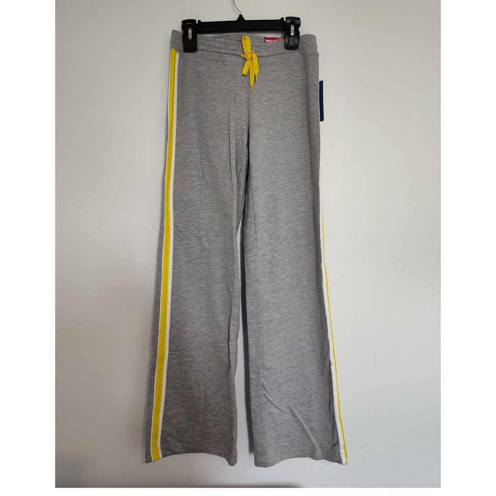 Reebok Relaxed Fit Gray Sweatpants Yellow Side Stripe Drawstring Pants WAA00693